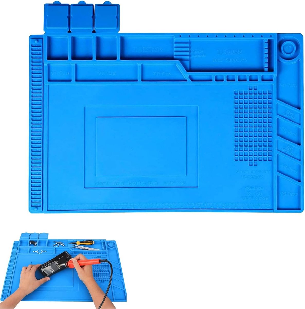 Hittebestendige lasmat met magnetische functie, 500 °C, siliconen werkmat met schaal, 45 x 30 cm, ideaal voor lassen en solderen