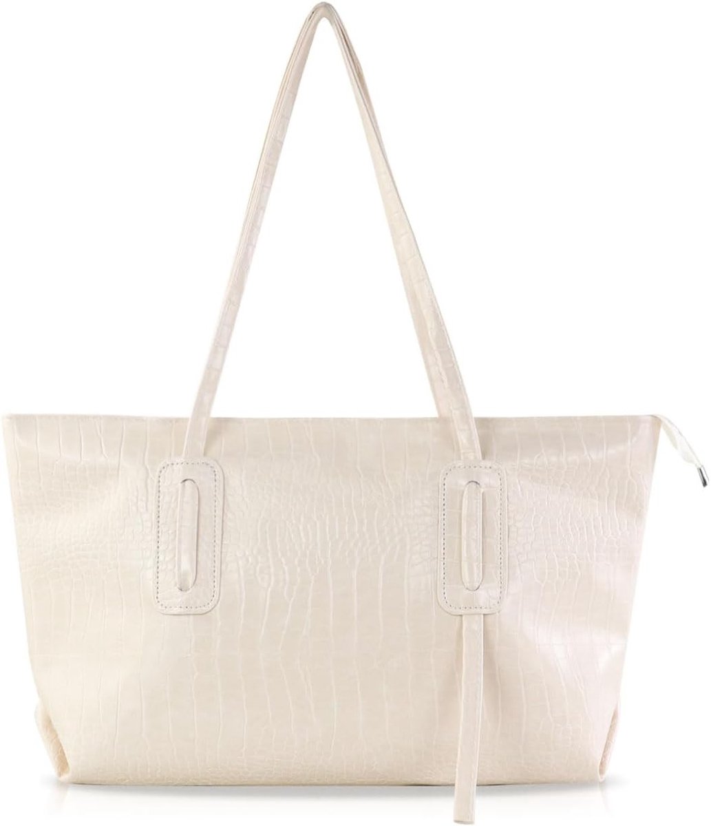 Grote shoppertas voor dames met ritssluiting, modieuze schoudertas voor werk, reizen en winkelen, ruime leren boodschappentas