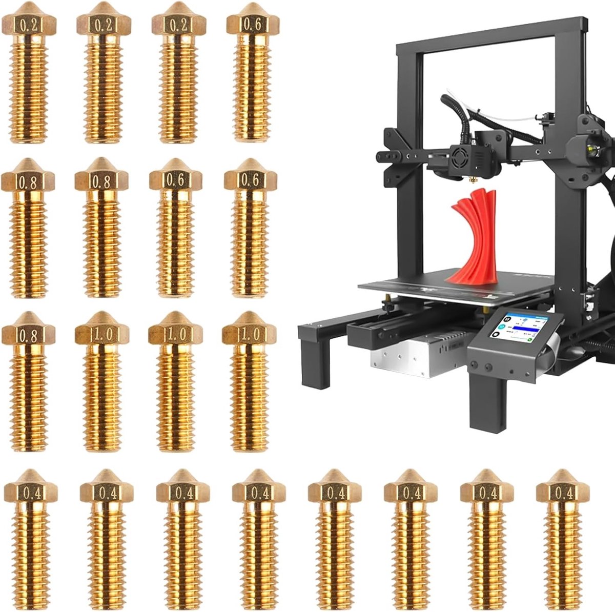Set van 20 Gehard Stalen 3D Printer Mondstukken M6 Draad, 0,4 mm Sproeiers voor Precisieprinten