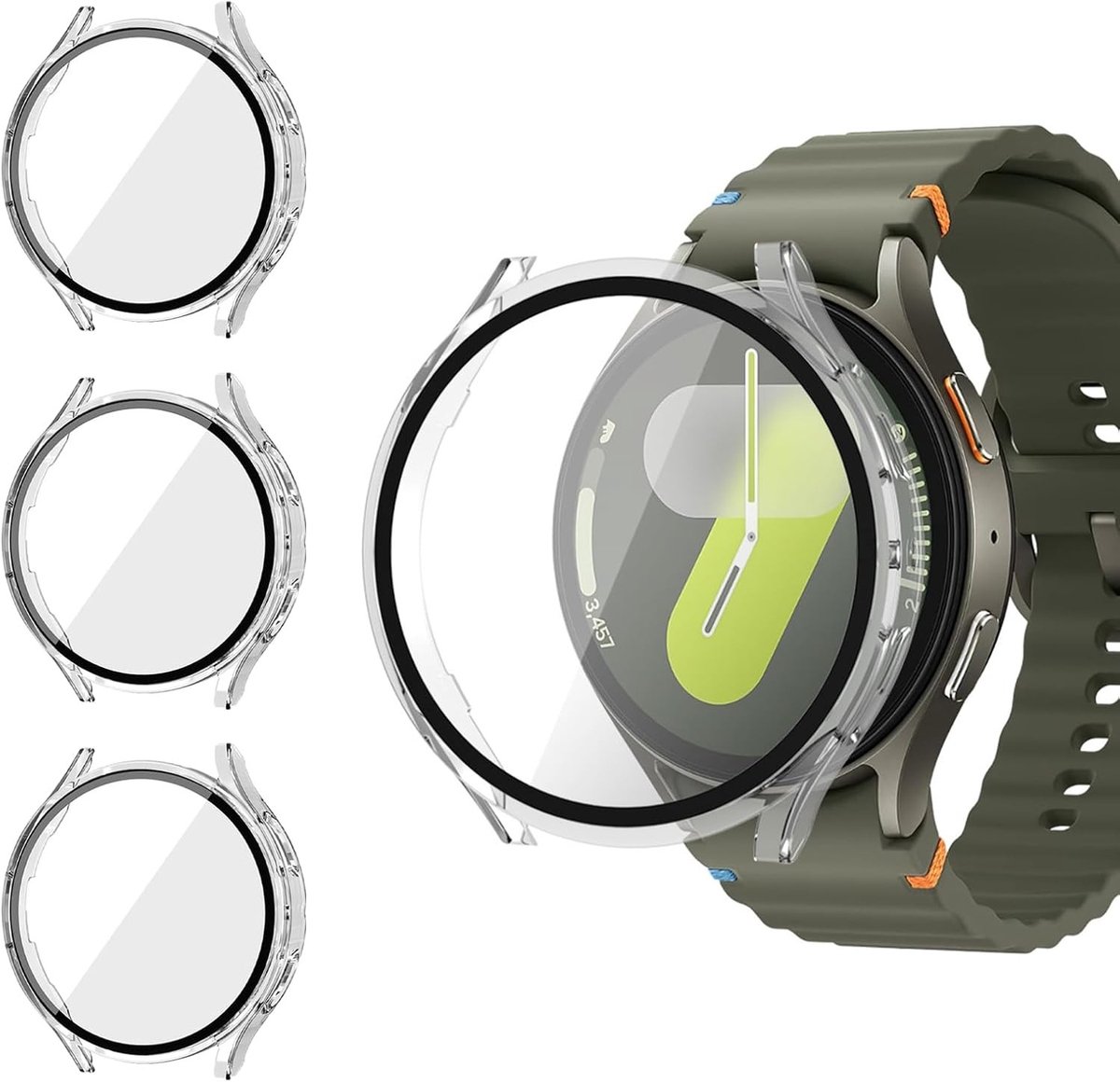 Set van 3 Transparante Beschermhoezen voor 40 mm Smartwatch met Gehard Glas, Volledige Bescherming en Krasbestendigheid, Accessoires voor Galaxy Watch 7