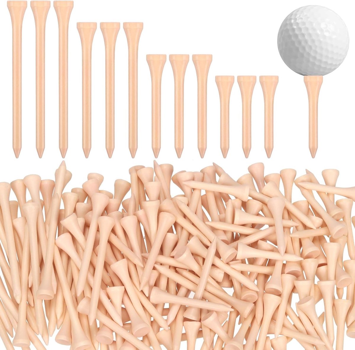 180 Stuks Houten Golf T-shirts in 4 Maten - Ideaal voor Golf Liefhebbers en Clubs