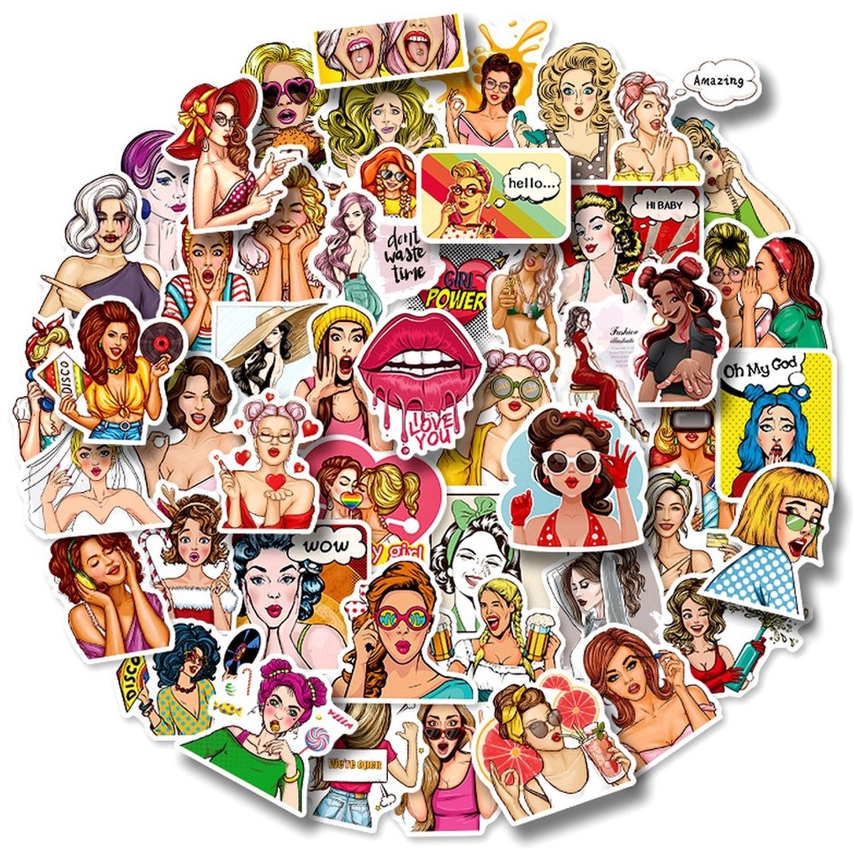 50 Girlpower Stickers – Popart, Vrouwen & Kleurrijke Kunst