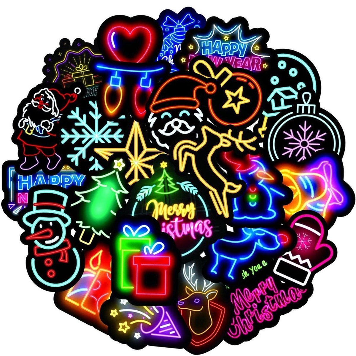50 Neon Kerst Stickers – Kerstmis & Feestdagen