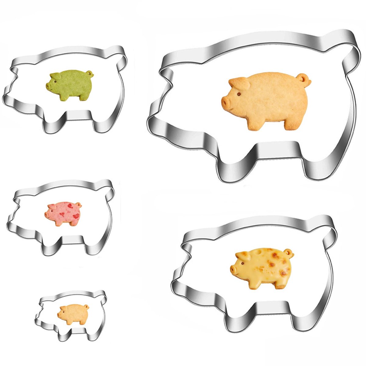 Koekjesvormenset varken 5-delig - roestvrij staal - boerderijdier vormen - voor gebak en baby shower feestje - ShopVlot