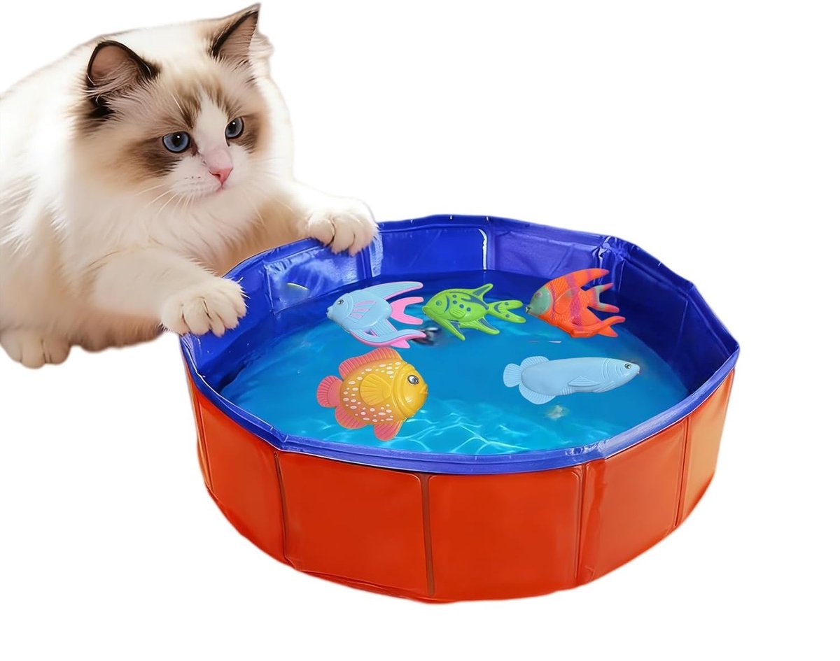 Kattenbad - Opvouwbaar kattenbad - Rood - 30 x 10 cm - Opvouwbaar - Met 5 willekeurige speeltjes - ShopVlot
