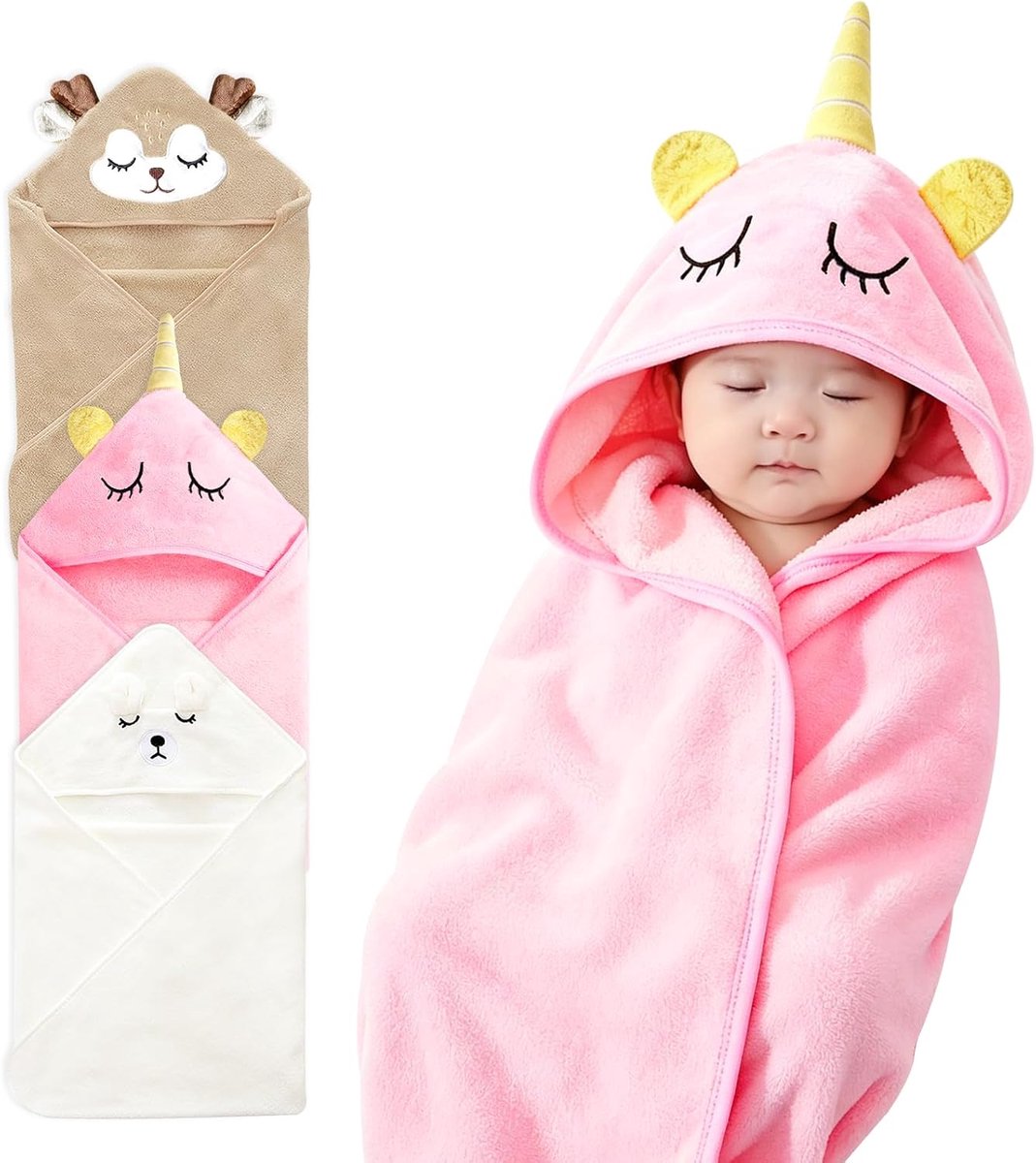 Baby Badcape met Dierendesign 80 x 80 cm, Set van 3 Stuks - ShopVlot