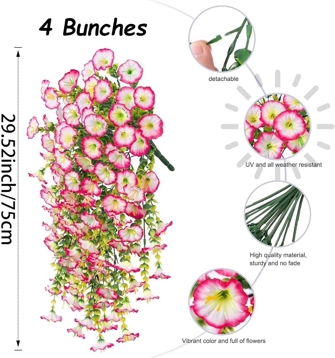 Artificial Flowers Hanging 4 Pieces Petunias Artificial Hanging Plants as Real Hanging Flowers Artificial Flowers for - ShopVlot