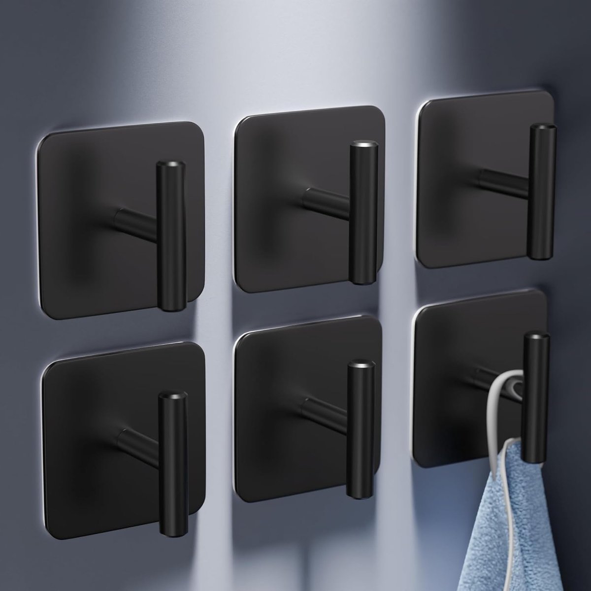 SnelShoppen - 6 Pack Zelfklevende Haken Zwart - Sterke Muurhaken voor Keuken, Badkamer, Kantoor - Ideaal voor Handdoeken, Sleutels, Decoratie - Eenvou
