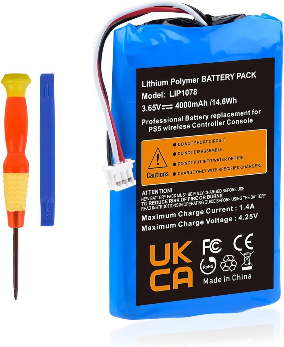 Vervangende Accu voor PS5 Controller, 4000 mAh 3.65 V LIP1078, Lange Levensduur, Oplaadbare Batterij voor DualSense Wireless Controller