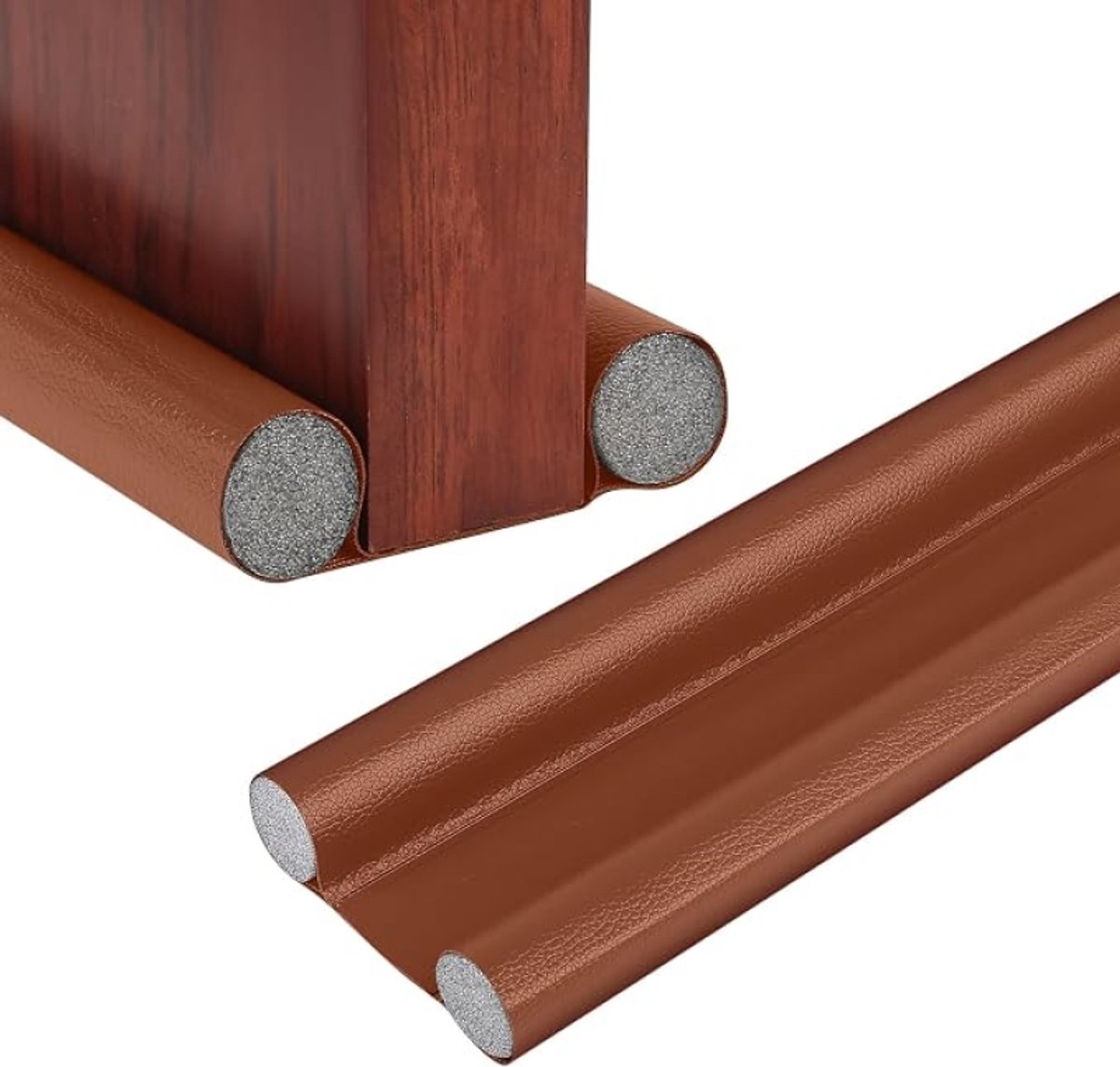 Tochtstopper onder deur 96 cm, PU deurafdichting met dubbele afdichting, tochtstop voor deur, geluids- en tochtbescherming, bruin