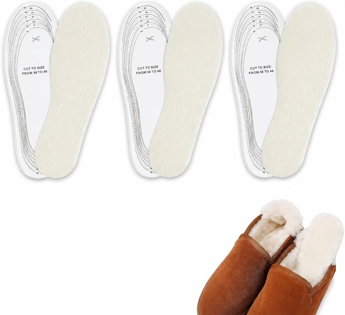 Lamswol Inlegzolen voor Dames en Heren - Dikke Winter Inlegzolen met Warme Zachte Wol, Comfortabele en Fluffy Vervangende Schoeninlegzolen