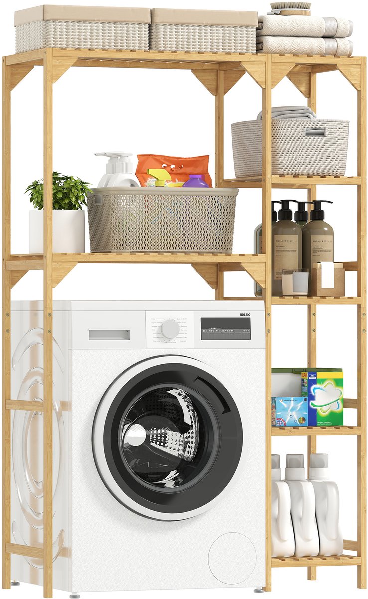 Homcom Over Washing Machine Rack-Bamboe-100L x 40B x 157H cm-Natuurhout