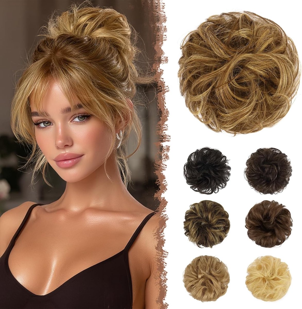 Natuurlijke Wavy Messy Bun Haarstuk voor Vrouwen, 100% Menselijk Haar, Lichtbruin en Blond, Perfect voor Updo en Ponytail