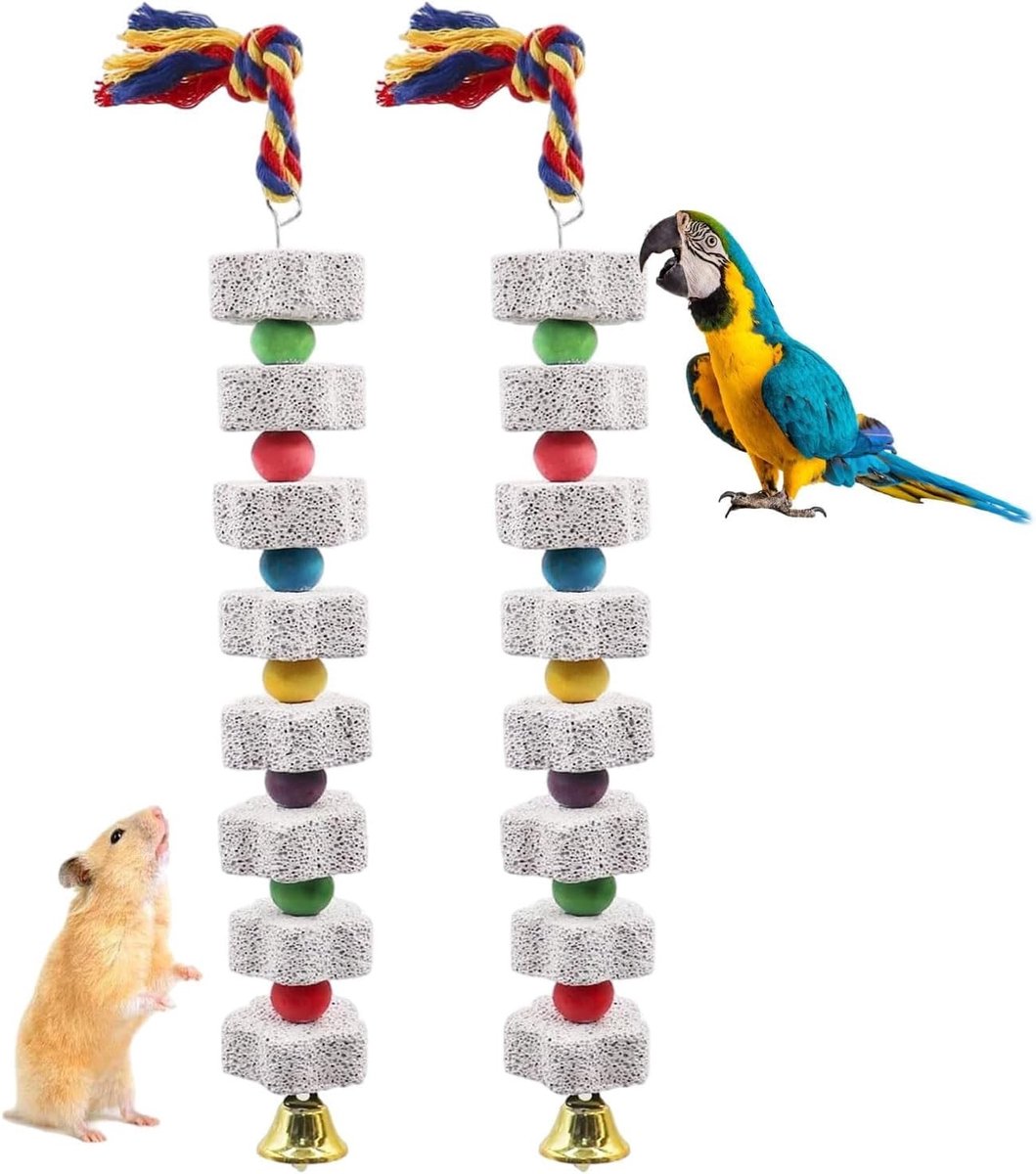 Grote Vogel Kauwspeeltjes Set van 2, Beak Whetstone, Geschikt voor Papegaaien, Parkieten en Hamsters, Met Hangkoord en Tandverzorging