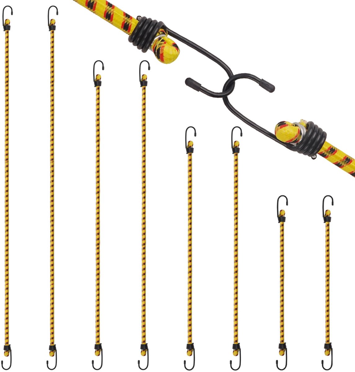 Spanrubber met haken 40-100 cm - set van 10 - rubberen spanners voor auto en fiets - ideaal voor veilig bevestigen - ShopVlot