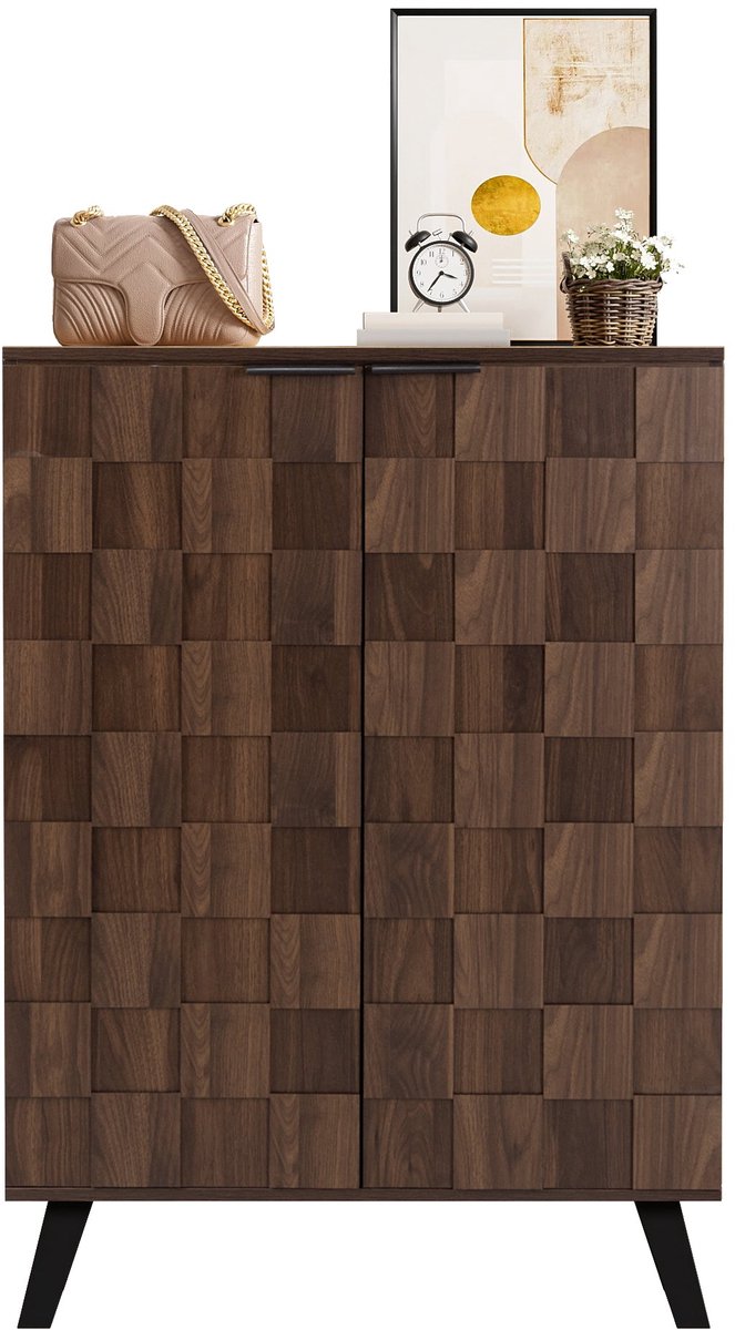 Merax Schoenenkast - 80 x 35,5 x 110 cm - Donkere Houtkleur - 5 Vakken - 4 Verstelbare Legplanken - Halmeubel