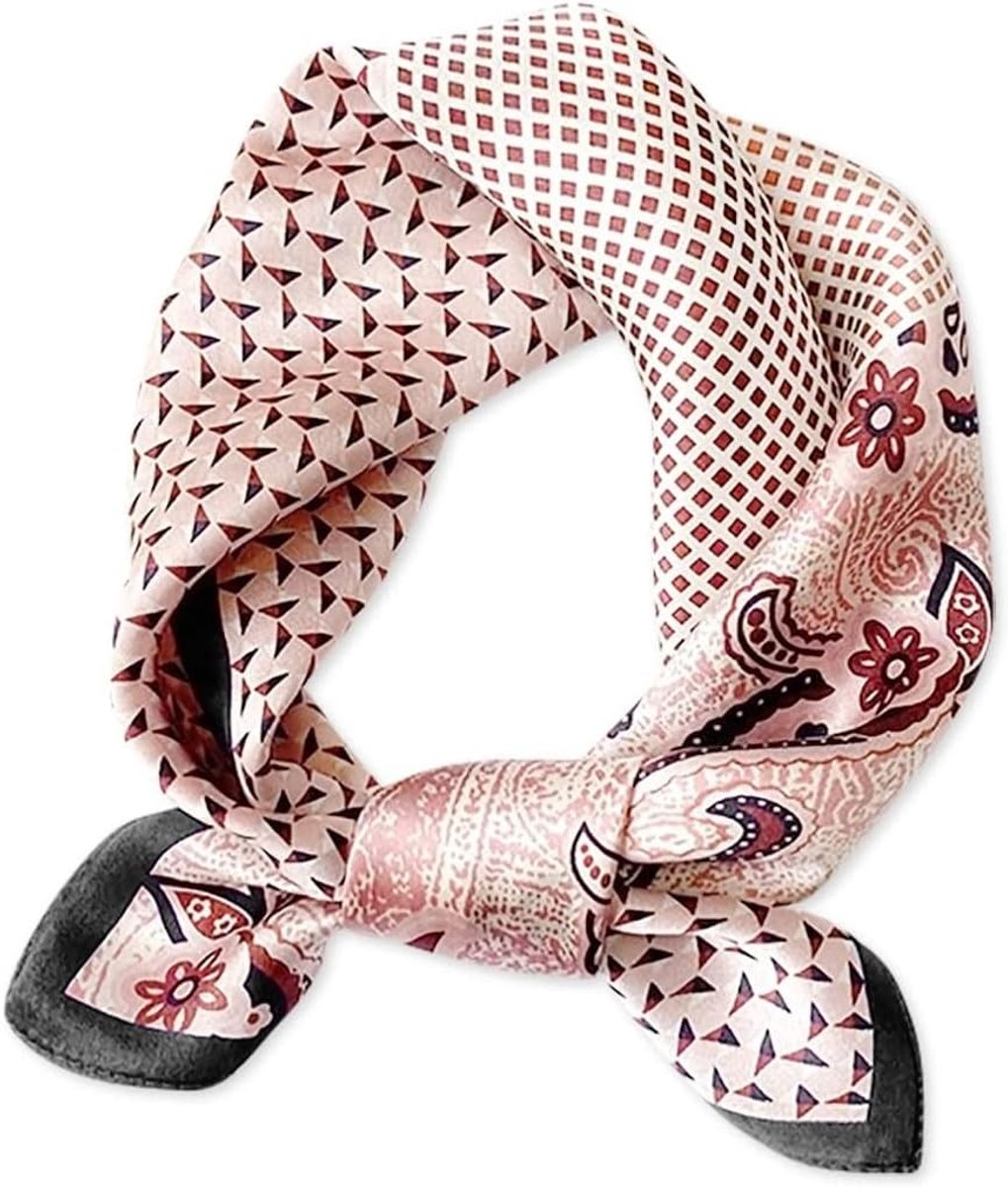 Elegante Geometrische Patroon Zijden Sjaal voor Vrouwen - Zachte Satijn Halsdoek en Haarband met Artistieke Kleuren en Stijlvolle Designs