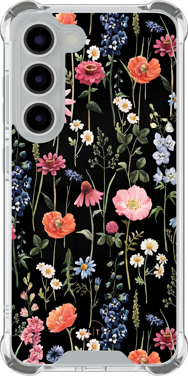 Shockproof hoesje - Geschikt voor Samsung Galaxy S23 - Dark flowers - Extra sterke case - TPU/polycarbonaat - Bloemen - Multi, Transparant