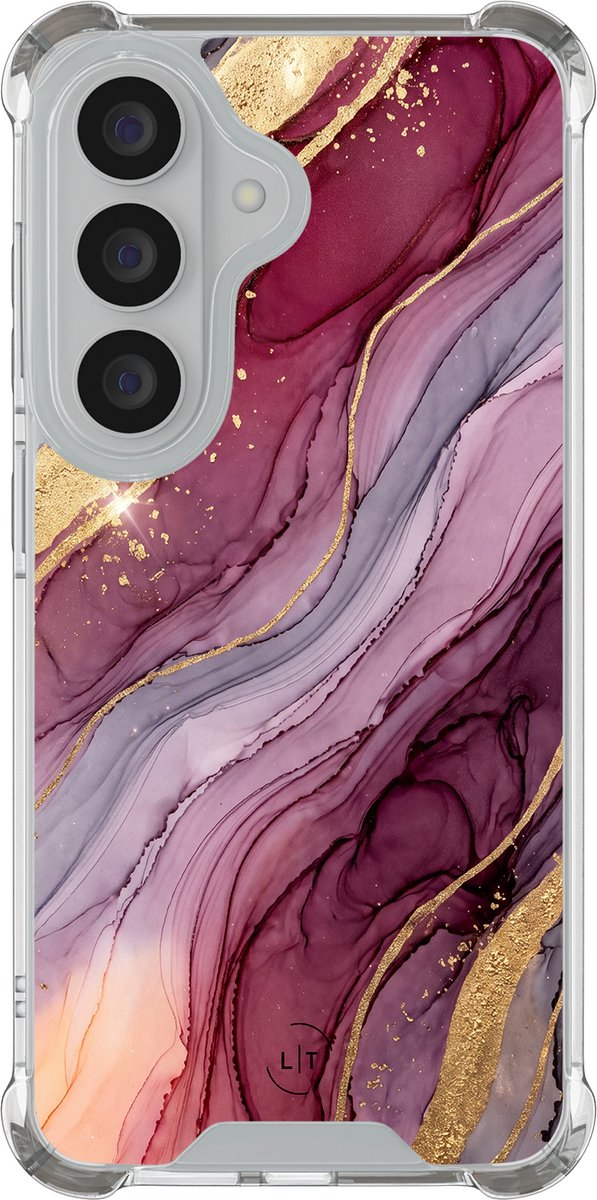 Shockproof hoesje - Geschikt voor Samsung Galaxy S26 - Velvet marble - Extra sterke case - TPU/polycarbonaat - Marmer - Roze, Transparant