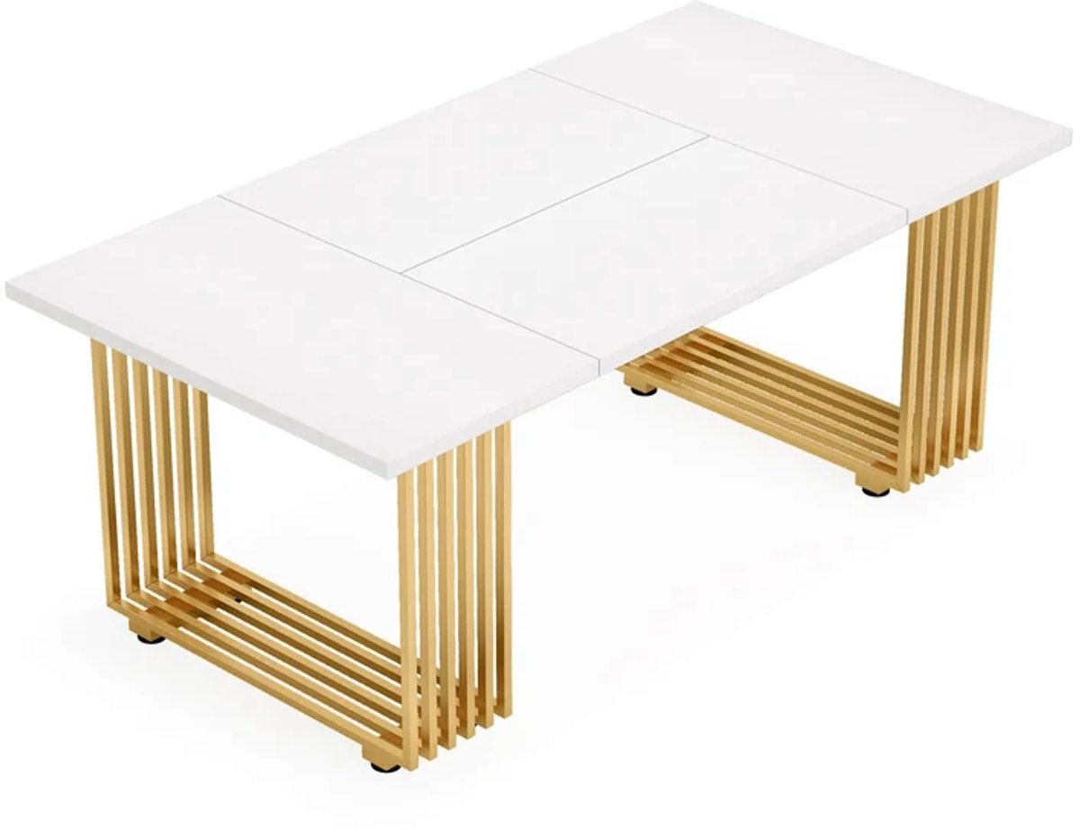 DMG Supply Eettafel - Rechthoekig - 6 tot 8 Personen - 180 x 79 x 78 cm - Wit/Goud - Hout en Metaal