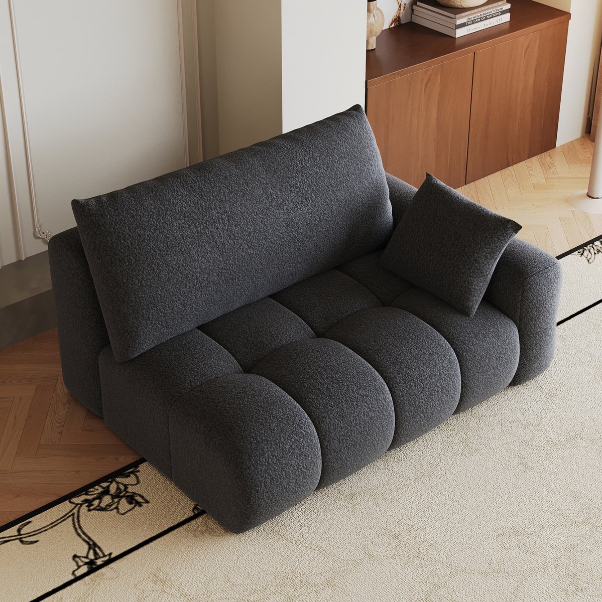 DESMIU Bank - 2-Zits Zitbank - Right - Met Zachte Bekleding En Hoog Comfort - Voor Woonkamer En Slaapkamer - Stof - Donkergrijs