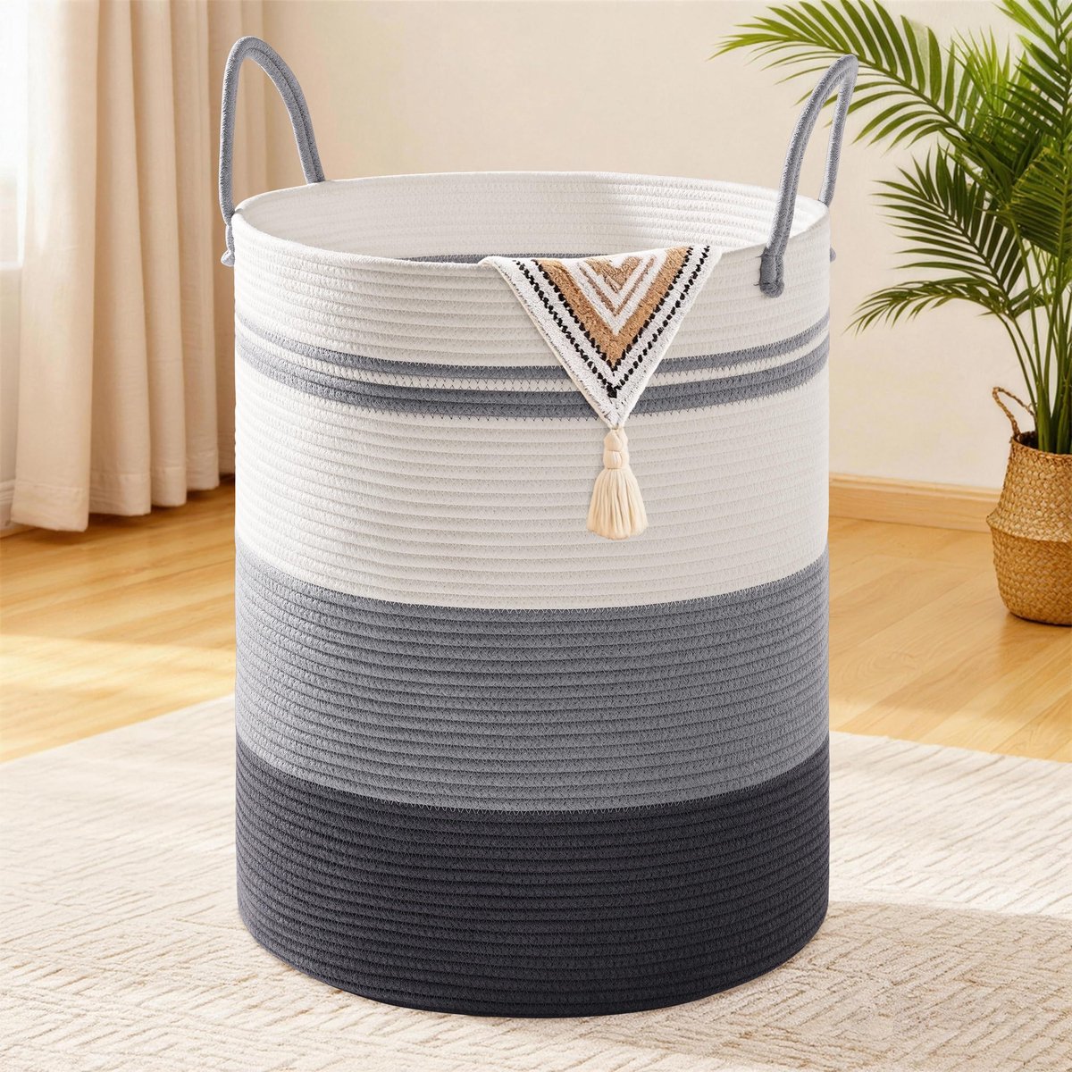 Wasmand Extra Groot 45.5cm x 61cm - Geweven Katoenen Touw - Opvouwbare Opbergmand met Handvat voor Wasgoed - ShopVlot