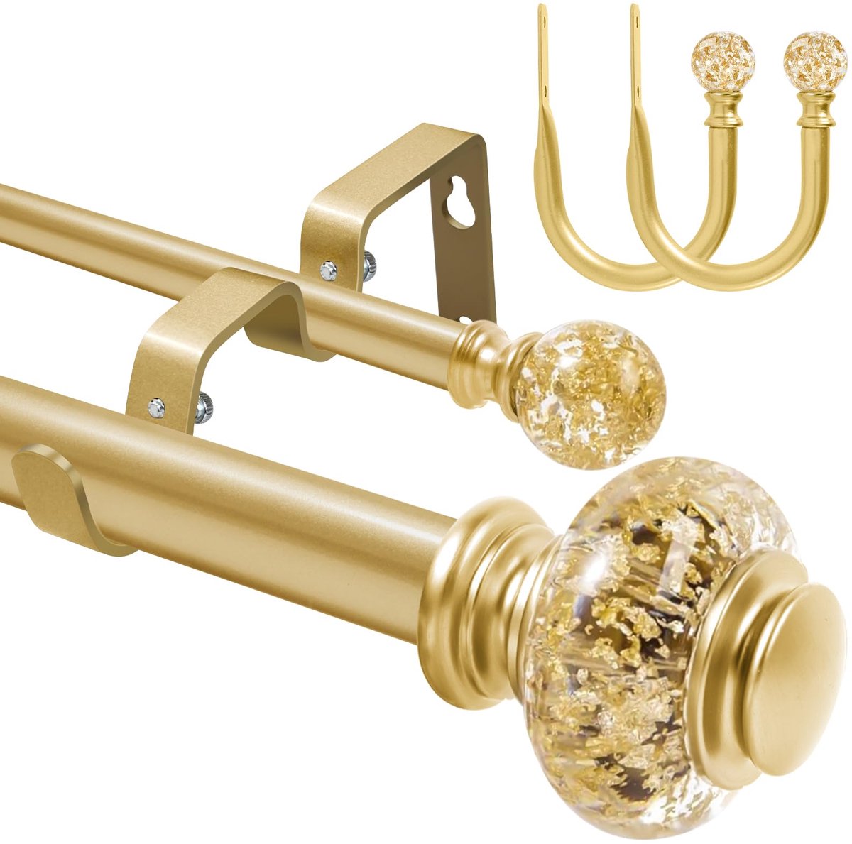 Gordijnroede 1 inch 213-305 cm - Moderne gouden dubbele roede - Luxe eindstukken - Perfect voor woonkamer - ShopVlot