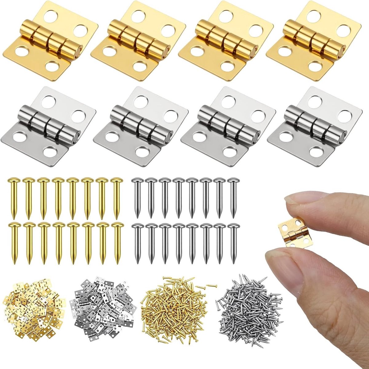 Set van 100 Kleine Mini Scharnieren met 400 Schroeven, 10 x 8 mm, Ideaal voor Houtbewerking, Poppenhuizen en Ambachtelijke Projecten