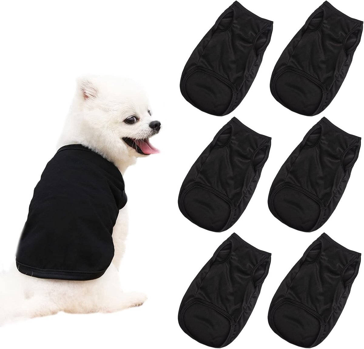 Zwarte Honden T-shirts Set van 6 - Maat L - Ademend, Mouwloos Kostuum voor Kleine en Middelgrote Honden en Katten, Perfect voor de Zomer
