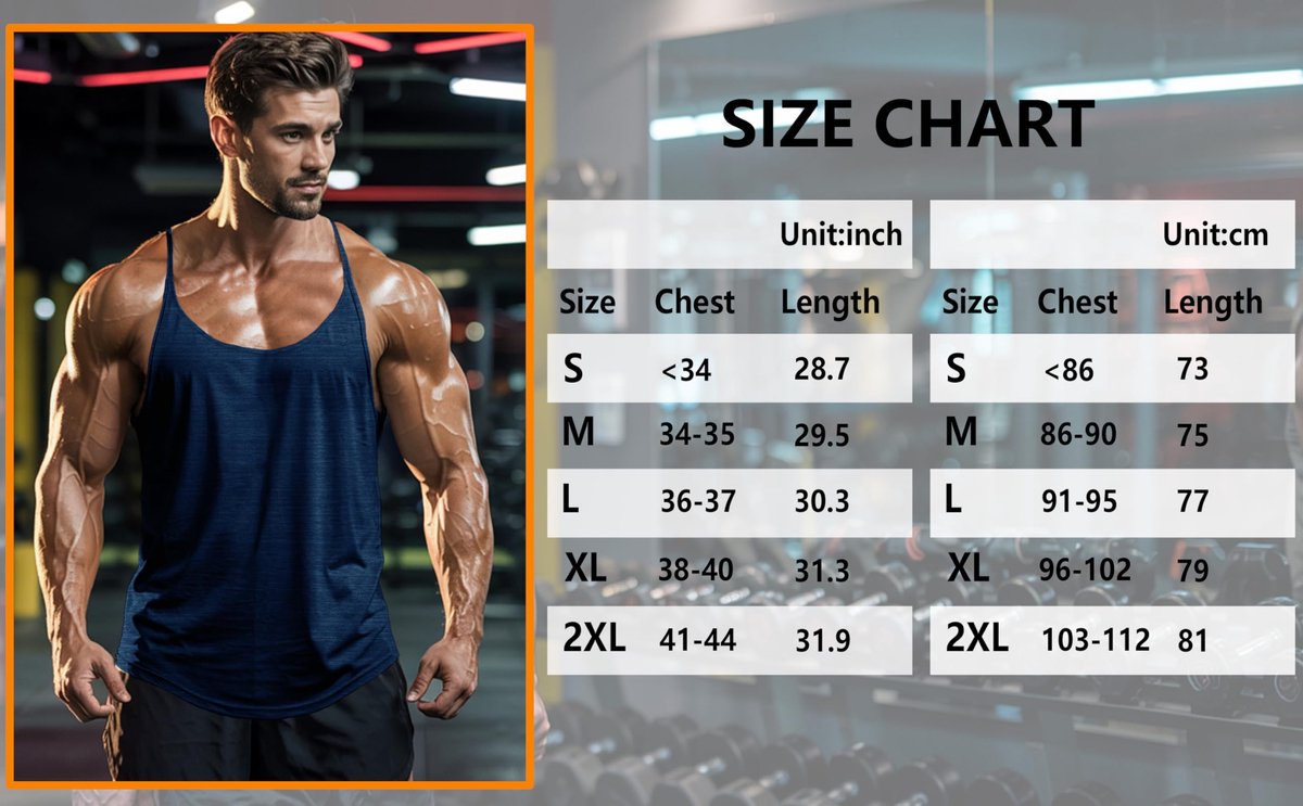 Agilelin Bodybuilding stringer tanktop voor heren, spieren, gymshirt, sneldrogend, tops met Y-rug, blauw, L - ShopVlot