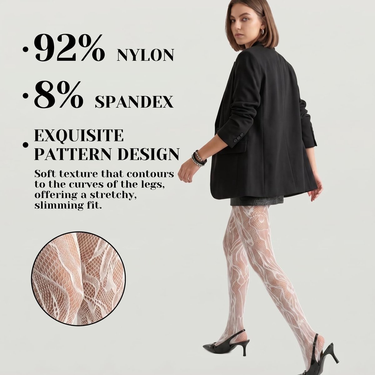 Elegante Visnet Panty met Bloemenprint voor Dames - 2-Pack in Wit voor Feestelijke Gelegenheden