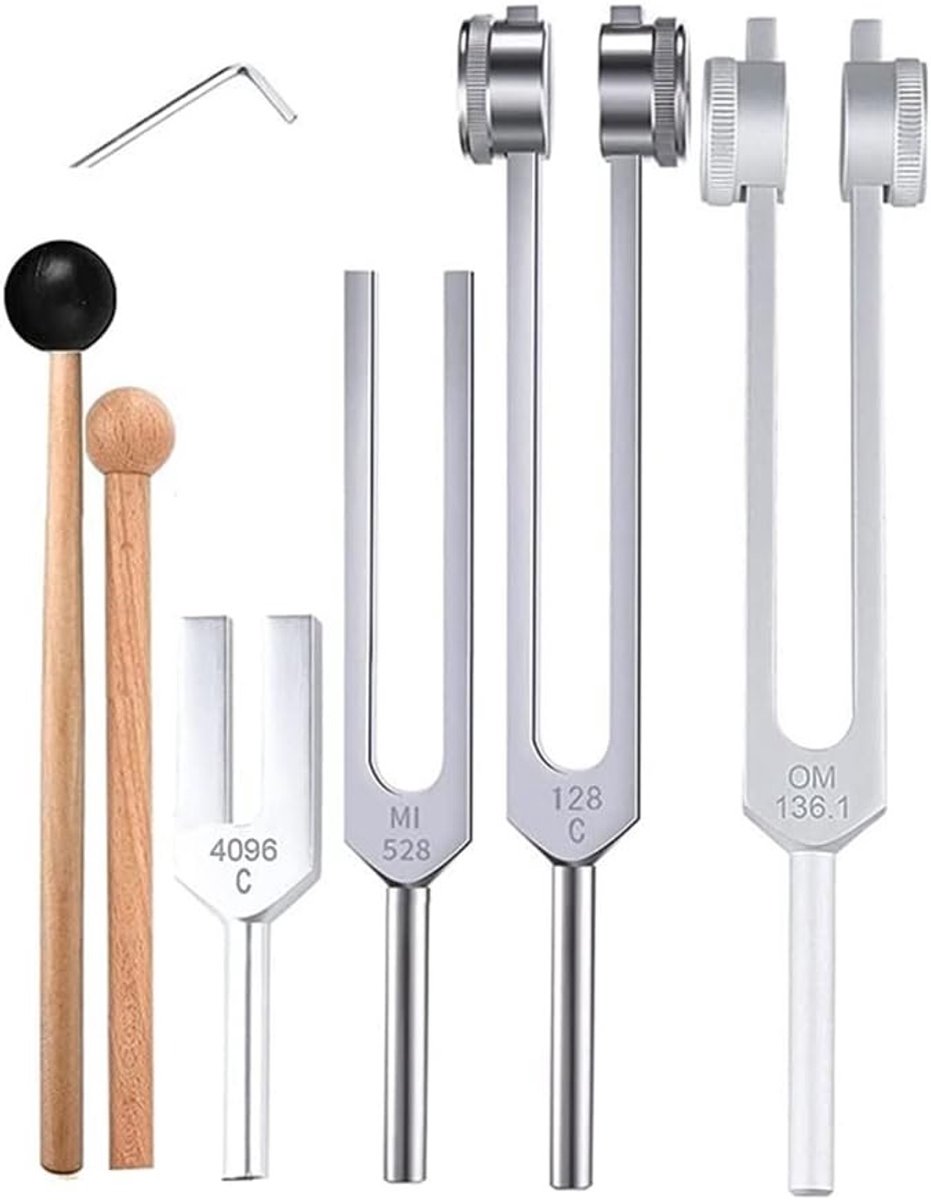 Tuning Fork Set voor Chakra Healing en Geluidstherapie - 4 Stuks voor Stressverlichting en Ontspanning