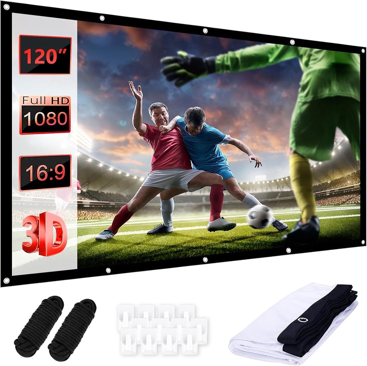 Grote 120 Inch 16:9 HD Projectiescherm voor Buiten, Ideaal voor Thuis, School en Kamperen met Haak en Touw