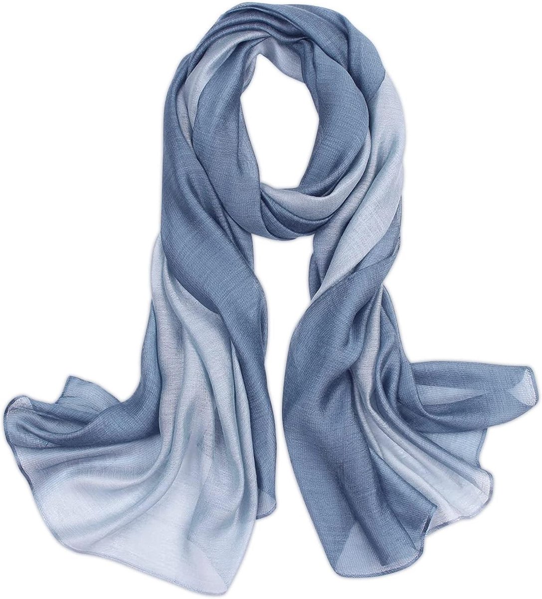 Elegante Zijde Sjaal voor Vrouwen in Gradient Kleur, Lichtgewicht en Zacht, Perfect als Zonnebescherming voor Alle Seizoenen, Blauw en Grijs, One Size