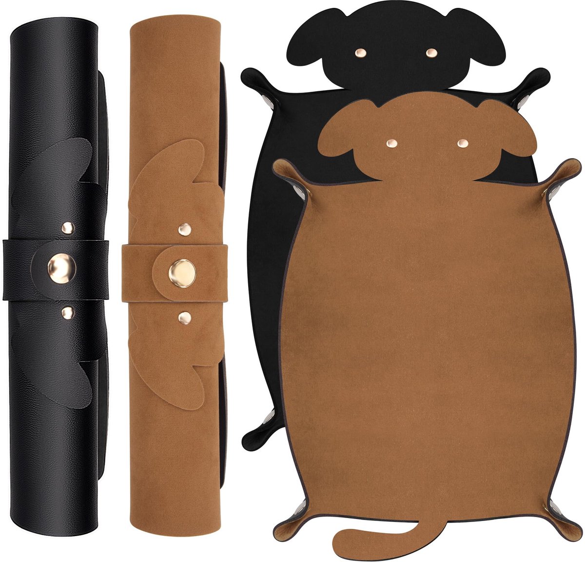 SIQUK 2 stuks dobbelstenen dienblad voor honden, opvouwbaar, PU-leer, dobbelstenen, mat, voor DND RPG (camel, zwart) - ShopVlot