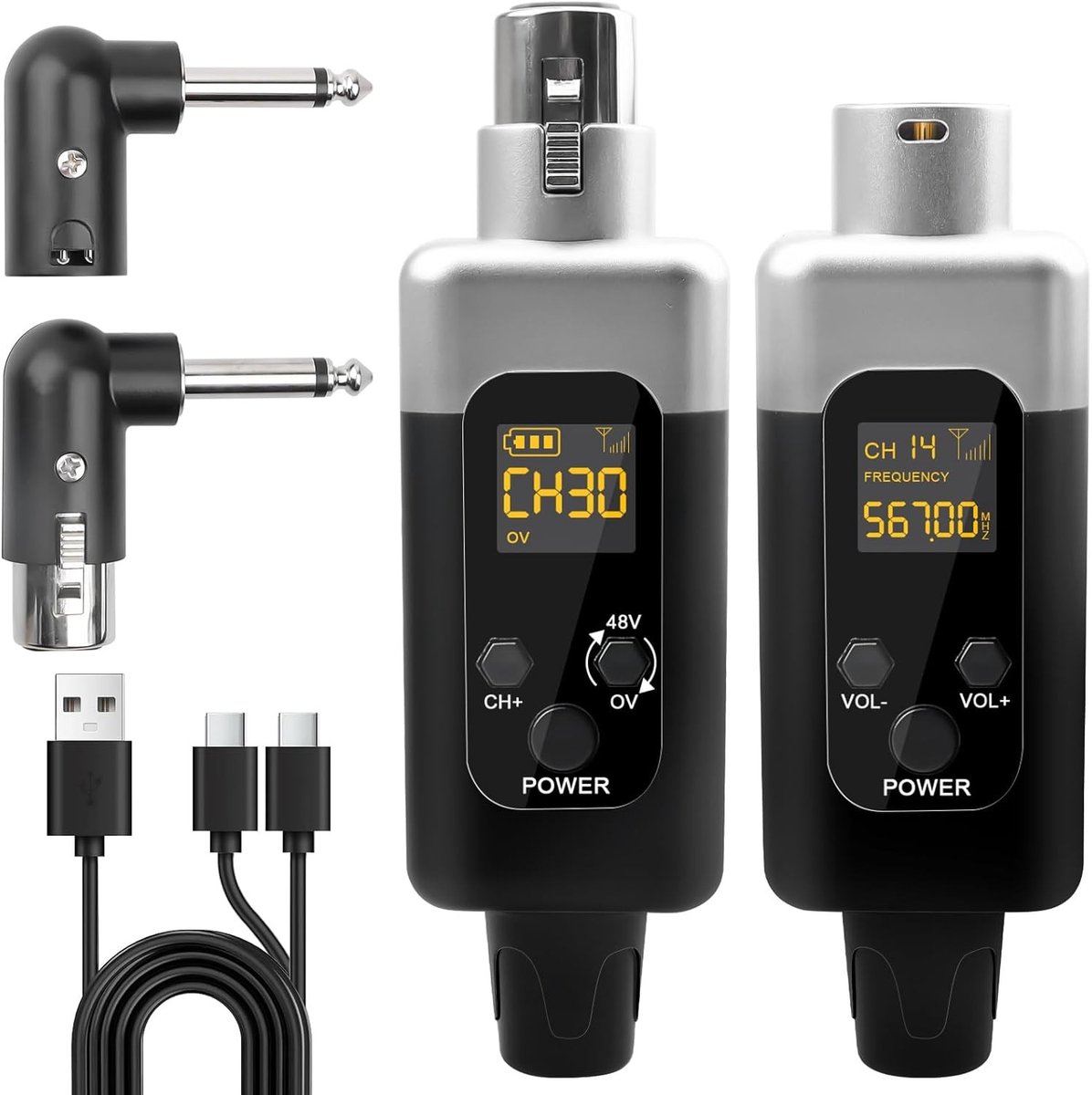 Draadloze microfoonzender 2,4 G UHF met 48 V fantoomvoeding voor PA-systemen en zang, compatibel met dynamische en condensatormicrofoons, bereik 50 m