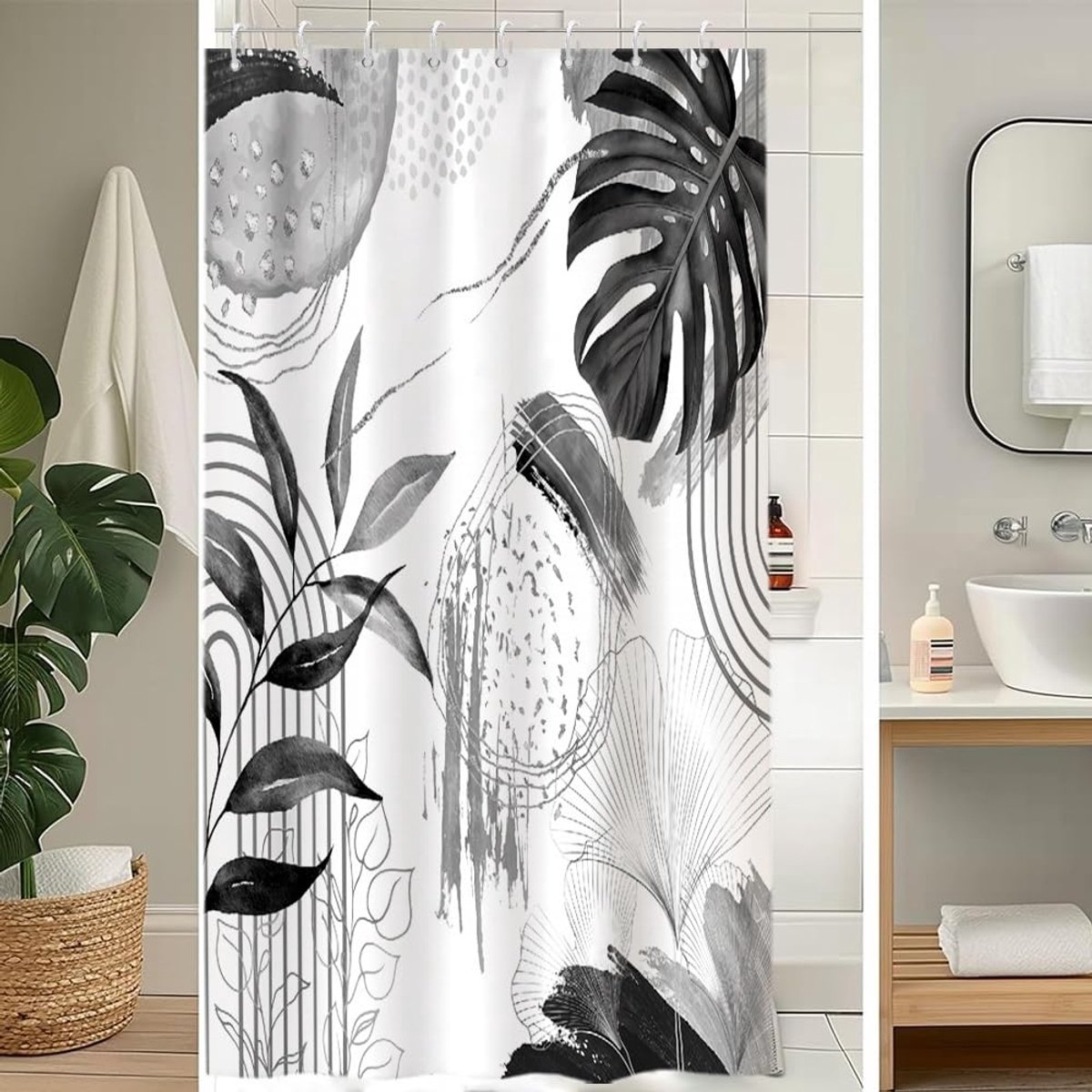 Douchegordijn 120 x 200 cm - polyester - schimmelwerend - tropische palmbladeren - ShopVlot