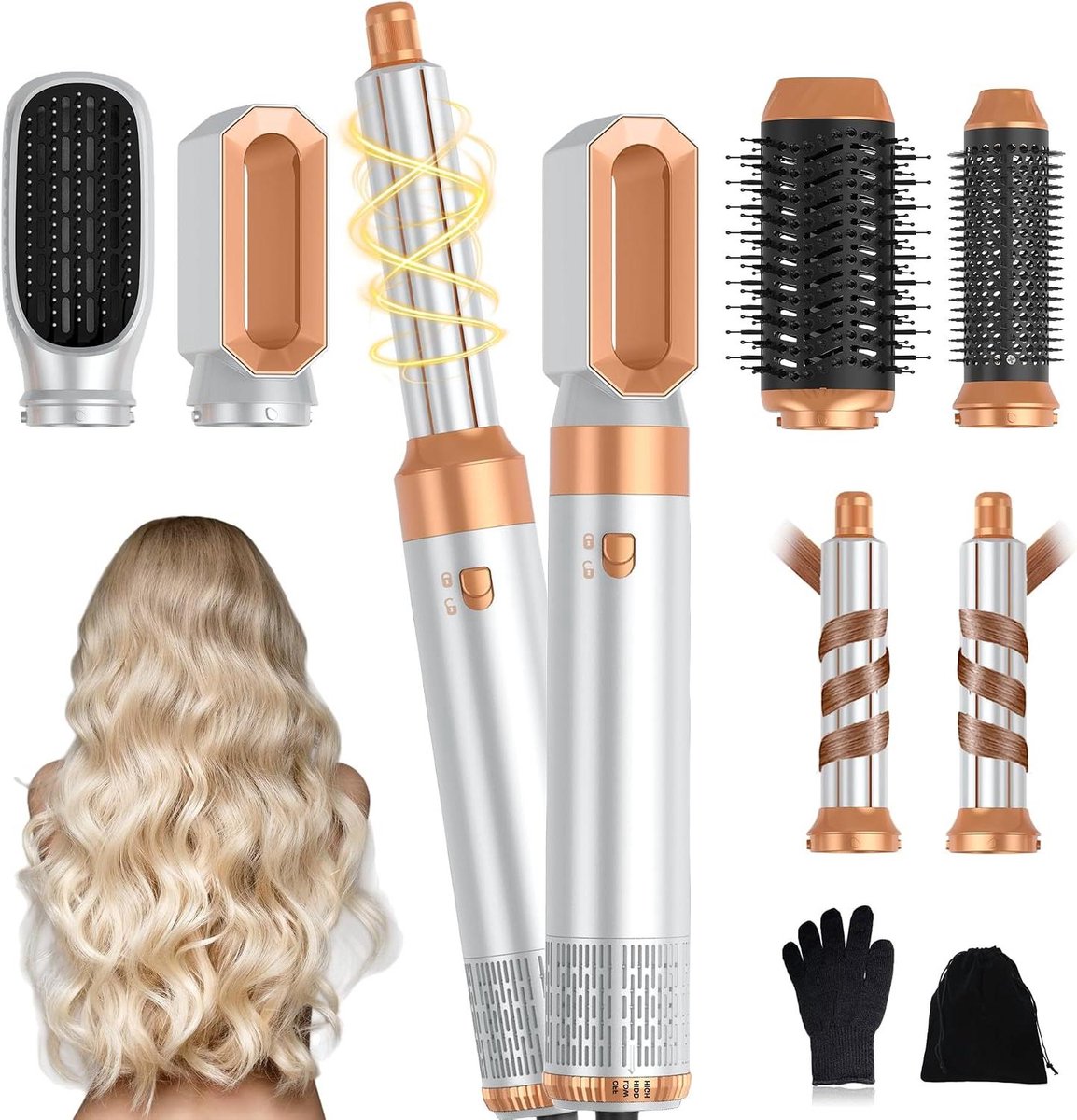 Haarstyler Set - Luchtstyler Krultang - Dagelijks Haar Stijlen - 6-in-1 Multifunctioneel - 1000 W - Wit