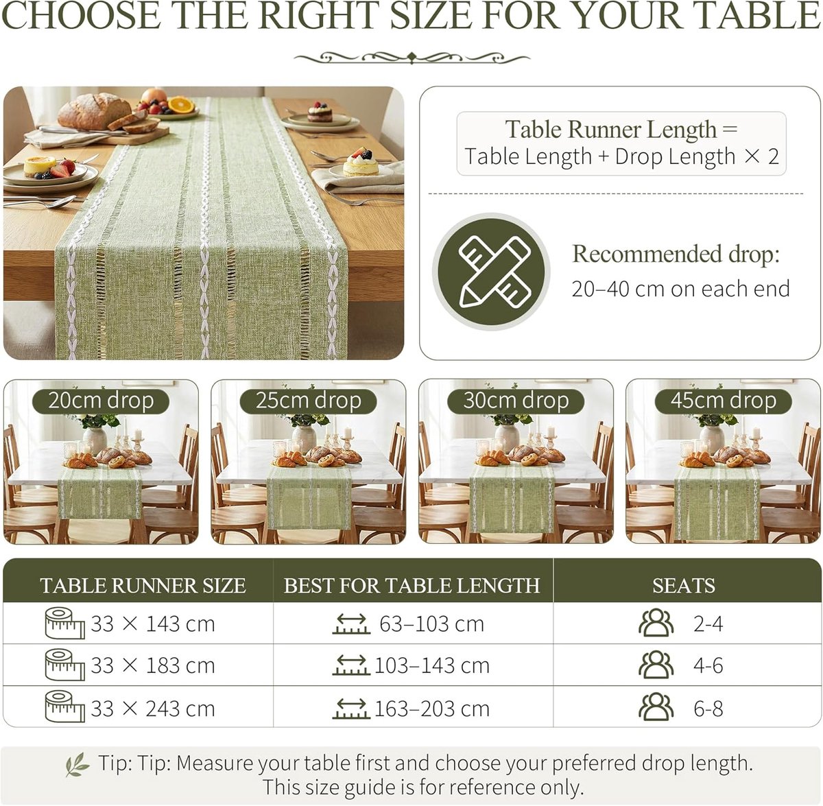 Tafelloper groen 33 x 183 cm - wasbare polyester - elegant uitgehold ontwerp - perfect voor bruiloften - ShopVlot