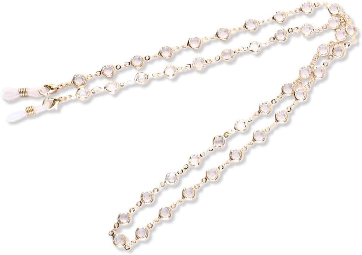 Stijlvolle metalen brillenketting met antislip, kralen en een witte afwerking voor optimaal gebruiksgemak
