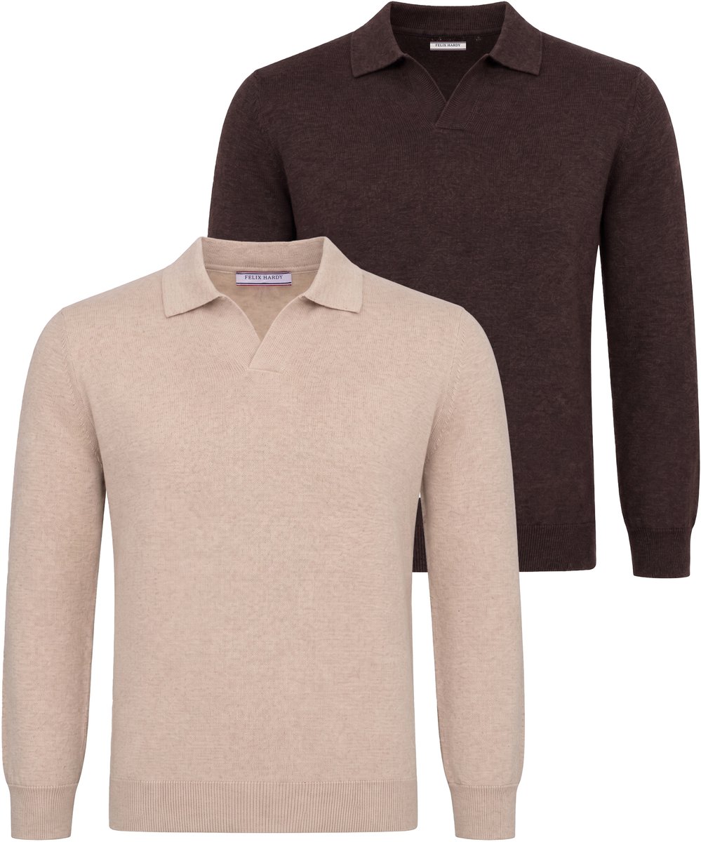Felix Hardy Set Van 2 Truien Met Polokraag - 100% Katoen Heren Beige-Bruin - L