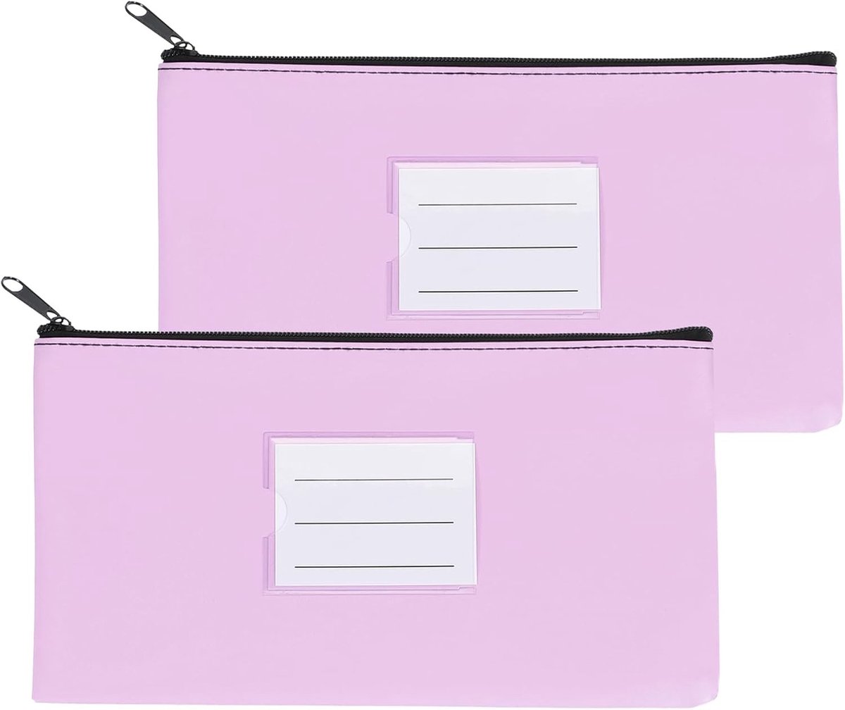 Geld Bank Deposit Bag met Rits, 2 Stuks Kunstleer Portemonnee en Pen Pouch Tas voor Kantoor en Reizen, Lichtpaars, Veiligheid, Organisatie, Praktisch