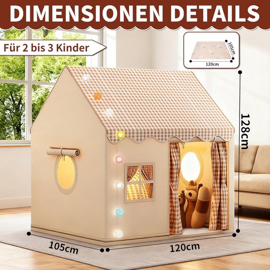 Speelhuisje voor Kinderen 2-in-1 met Mat - Indoor Tent voor Kinderkamer, Speeltent, Creatief Spelen, Grijs Design — afbeelding 3