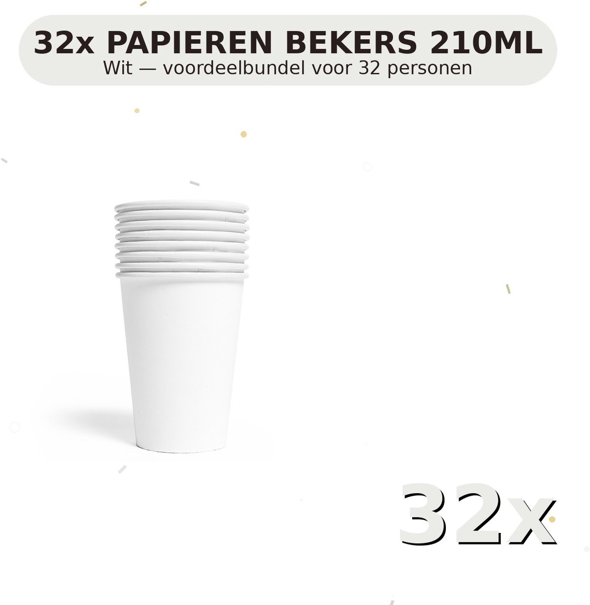 Bekers 210ml FSC Wit - Voordeelverpakking 32 Stuks voor tot 32 Personen - Feestartikelen