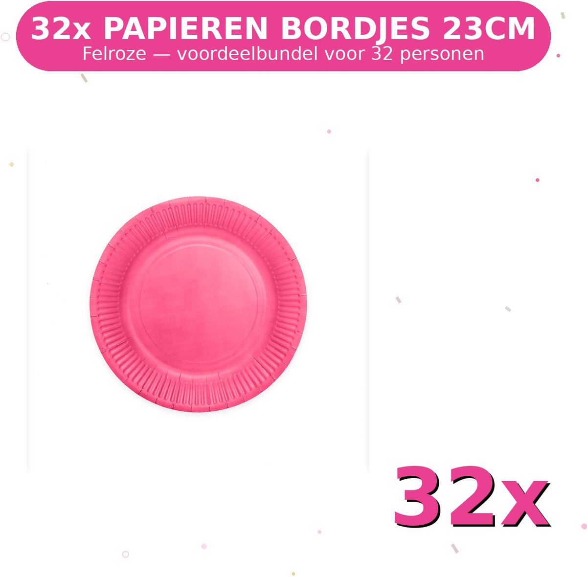 Bordjes 23cm FSC Felroze - Voordeelverpakking 32 Stuks voor tot 32 Personen - Feestartikelen