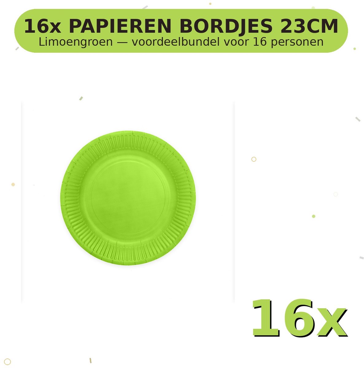 Bordjes 23cm FSC Limoengroen - Voordeelverpakking 16 Stuks voor tot 16 Personen - Feestartikelen