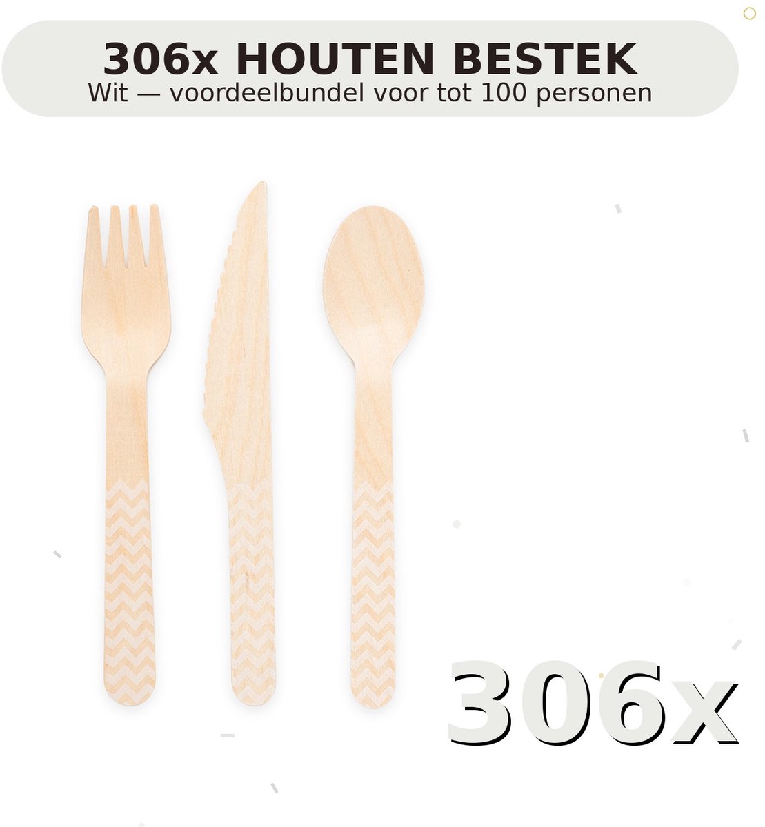 Houten bestek FSC Wit - Voordeelverpakking 306 Stuks voor tot 100 Personen - Feestartikelen