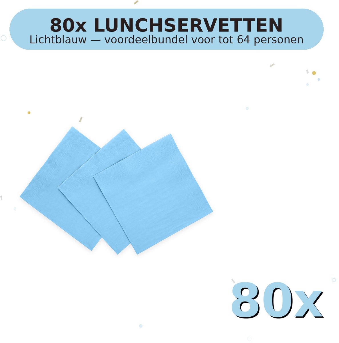 Lunch servetten 33x33cm FSC Lichtblauw - Voordeelverpakking 80 Stuks voor tot 64 Personen - Feestartikelen
