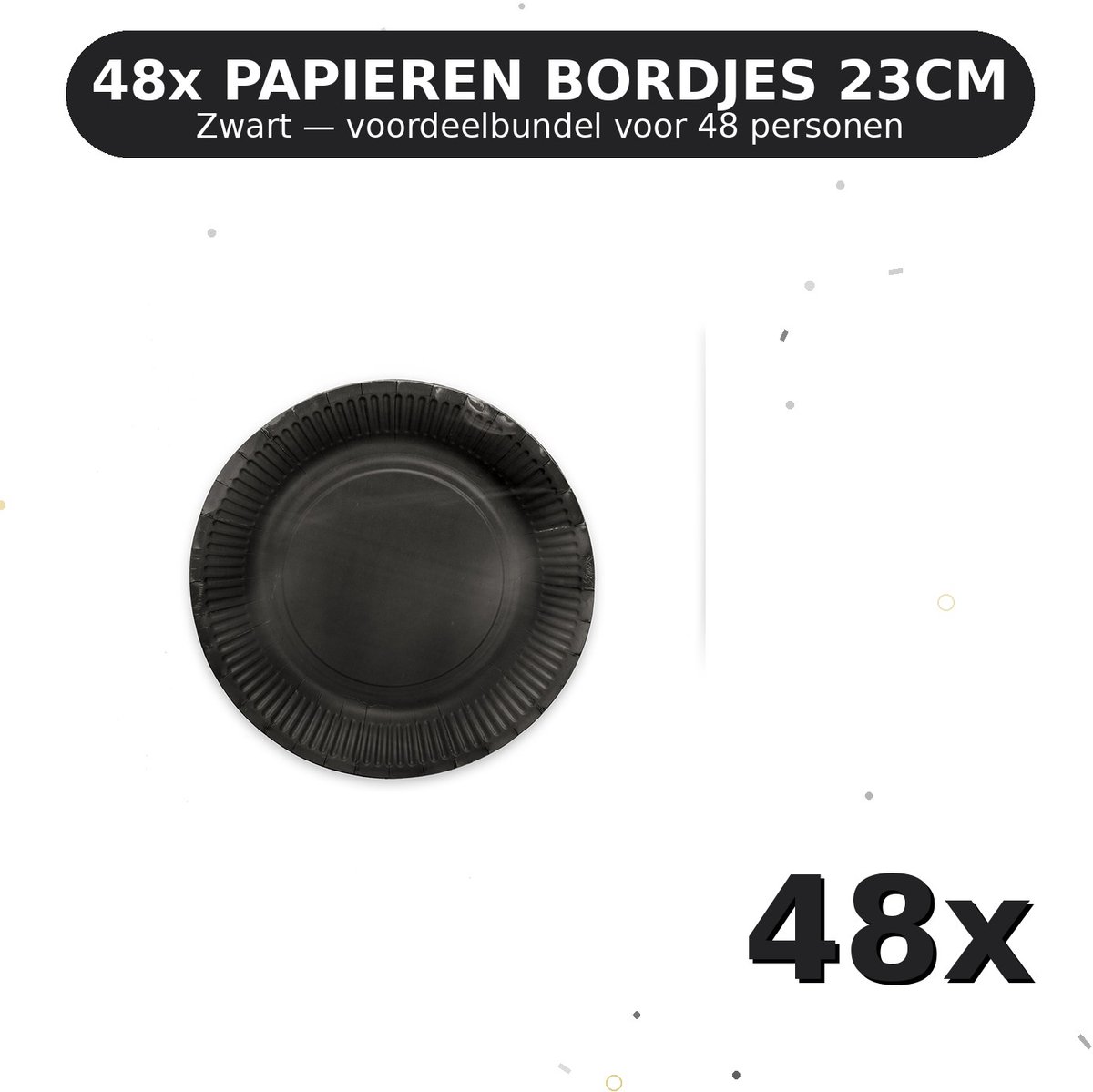 Bordjes 23cm FSC Zwart - Voordeelverpakking 48 Stuks voor tot 48 Personen - Feestartikelen