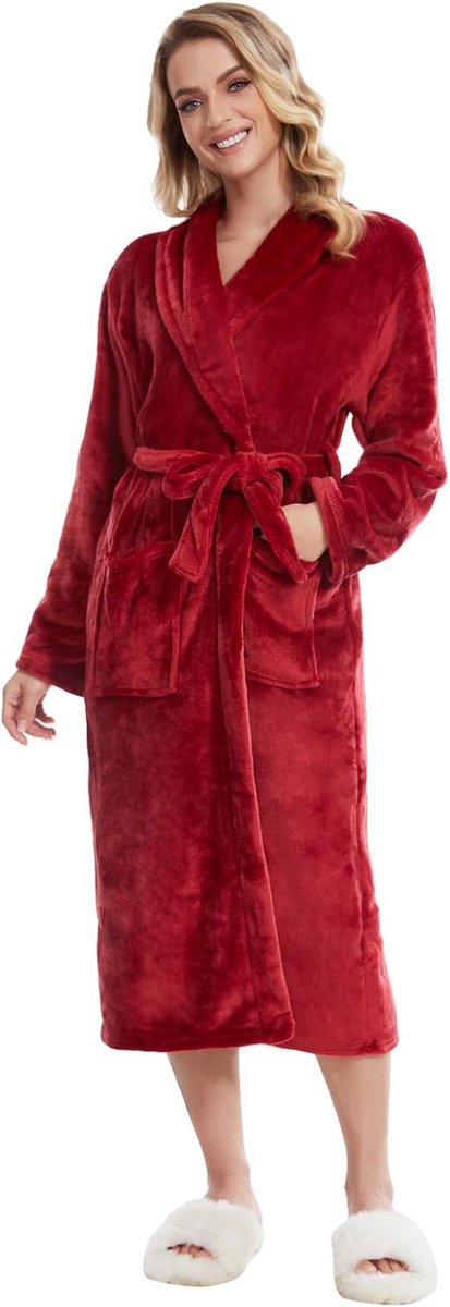 Knuffnee Women's Fleece Dressing Gown Fluffy Long Bathrobe Cosy Soft Bathrobe with Pockets - ShopVlot